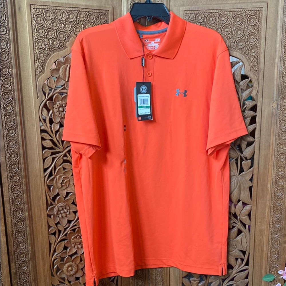 Under Armour Vibrant Orange Polo Shirt Classic Short Sleeve. NWT